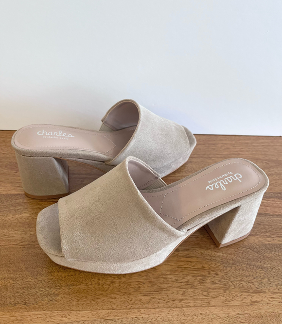 Charles By Charles David Shoes - Charles by Charles David Elyse Platform Taupe Vegan Suede Sandal Mule Slide 5.5